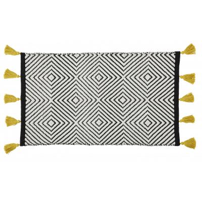 FOLK COLORS - Tapis de bain en coton fantaisie noir &agrave; pompons 50x80cm