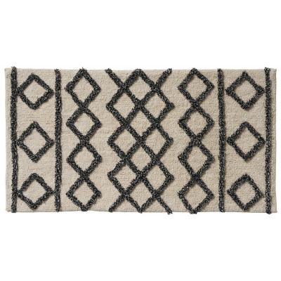 Tapis de bain en coton fantaisie noir et blanc 60x120cm - noir