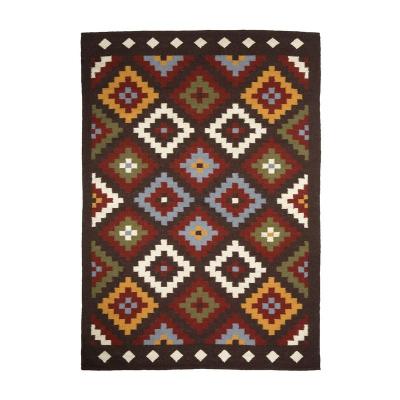 Rituel - tapis en laine &agrave; motifs azt&egrave;ques marron 160x230