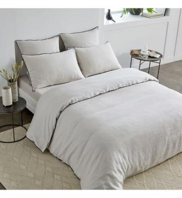 Housse de couette CARLINA calcaire et bourdon noir - BEIGE