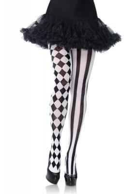 Collant de nylon avec impression arlequin - Noir/Blanc