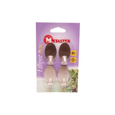 Metaltex 2047318 Lilliput Crochet Adh&eacute;sif Argent Lot de 4
