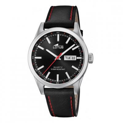 Montre Lotus L18671-4 - CLASSIQUE Dateur Bo&icirc;tier Acier Argent&eacute; Bracelet Cuir Noir Homme
