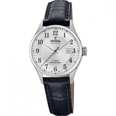 Montre Festina Swiss Made F20009/5 Grey Silver, Bracelet Cuir, Femme