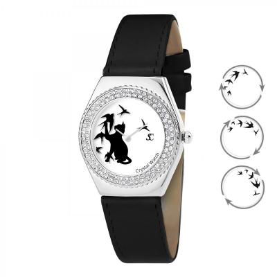 Montre Sc Crystal MF316-OISEAU-CHAT+BRACELET006-NOIR