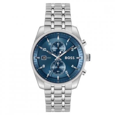 Boss Montre chronographe &agrave; cadran bleu et bracelet en acier Couleur argent&eacute;e pcs. Men