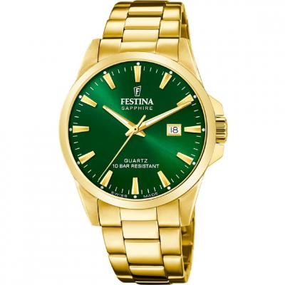 Festina Montre Homme Dor&eacute; Cadran Vert Swiss Made F20044/5