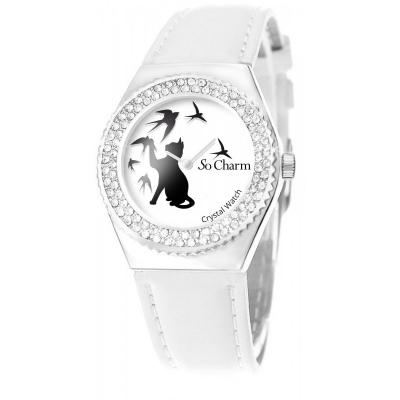 Montre Sc Crystal MF316-OISEAU-CHAT-BRACELET006-BLANC