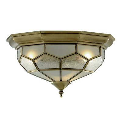 Plafonnier octogonal 29 cm, en laiton antique et verre
