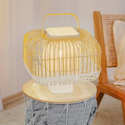 Lampe de table Bamboo Square blanc bois naturel / H 41 cm - Forestier