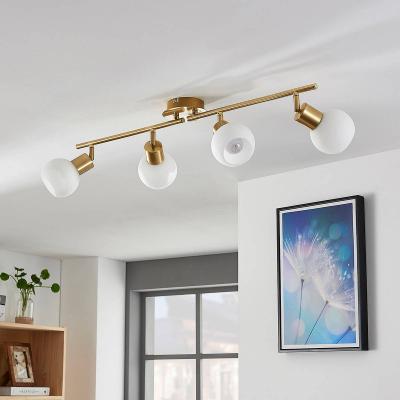 Lindby Plafonnier LED Elaina &agrave; 4 lampes en laiton