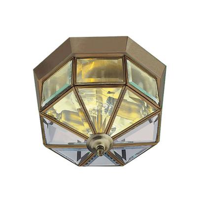 Plafonnier octogonal 23 cm Flush, en laiton antique et verre