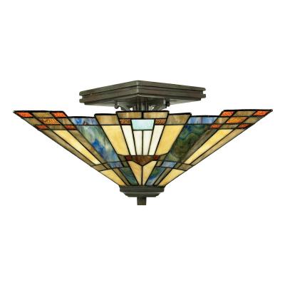 Plafonnier Inglenook, bronze et verre tiffany