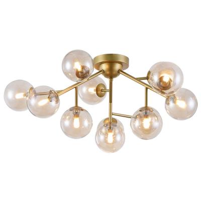 Maytoni Plafonnier sph&egrave;re verre Dallas - 12 lampes, dor&eacute;