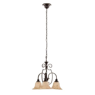 Suspension Cello, bronze antique et verre alb&acirc;tre, 3 ampoules