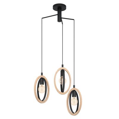 Suspension Basildon, d&eacute;tails bois &agrave; 3 lampes ronde