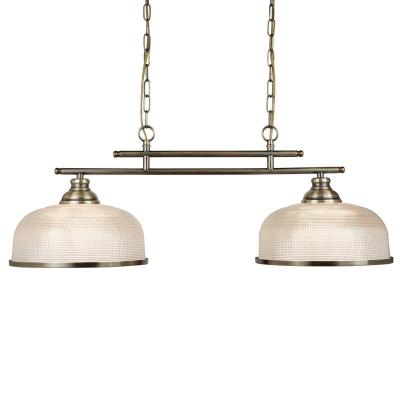 Searchlight Suspension Bistrot II, laiton antique et verre, 2 ampoules