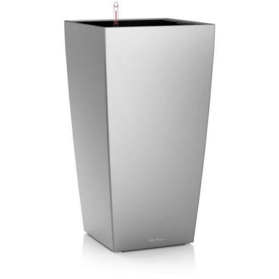 Pot de fleur LECHUZA Cubico Premium 40 - kit complet, argent m&eacute;tallis&eacute; 