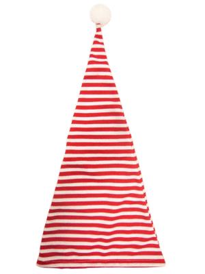 Bonnet de nuit ray&eacute; rouge et blanc avec pompon adulte