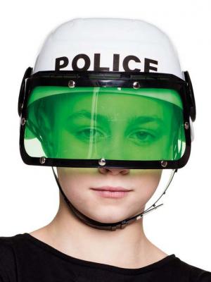 Boland 01391 Casque de police pour enfant avec visi&egrave;re et mentonni&egrave;re Noir/blanc
