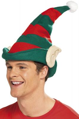 Smiffys Bonnet d'elfe, Rouge et vert, avec oreilles, Taille unique