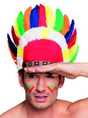 Coiffe d'indien plumes color&eacute;es adulte