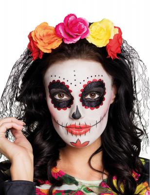 Serre-T&ecirc;te Tiare Day of the Dead La Madrina avec Voile Noire