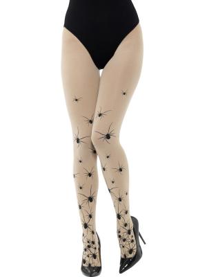 Collants chair avec araign&eacute;es noires femme Halloween
