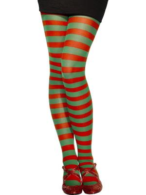 Collants ray&eacute;s rouge et vert femme Taille Unique