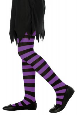 Smiffys Collant , violet et noir, ray&eacute;, taille M-L enfant