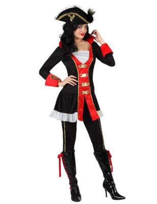 Deguisement De Capitaine De Pirate Femme Anglais - Noir / rouge - T-2