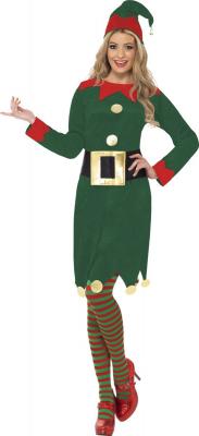 Smiffy's Costume d'elfe, Vert, avec robe, bonnet et ceinture - M