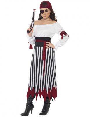 D&eacute;guisement pirate ray&eacute; noire et blanche femme