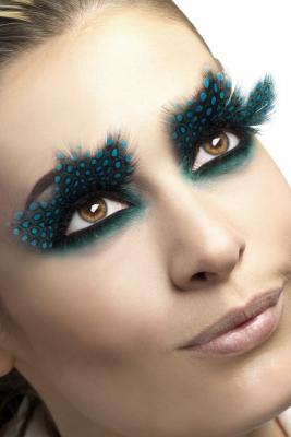 Faux cils plumes noires &agrave; pois bleus adulte taille unique