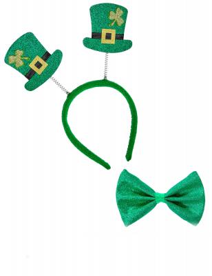 Kit serre-t&ecirc;te et noeud papillon adulte Saint Patrick