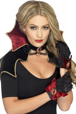 Kit Vampire Fever Noir Avec Cape, Collerette Et Gants - Taille Unique