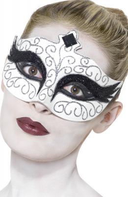 Loup blanc avec paillettes noir et argent adulte