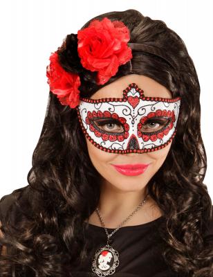 Loup color&eacute; rouge paillett&eacute; adulte Dia de los muertos