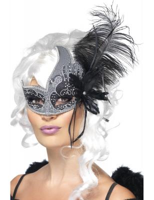 Smiffys Masque ange noir Mascarade, avec c&ocirc;t&eacute;s &agrave; attacher & plumes