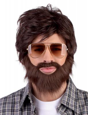 PERRUQUE DUDE AVEC BARBE ET MOUSTACHE  Marron, chocolat