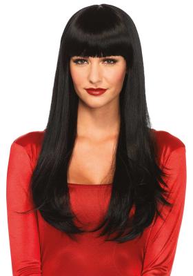 Longue perruque cheveux plats noirs 