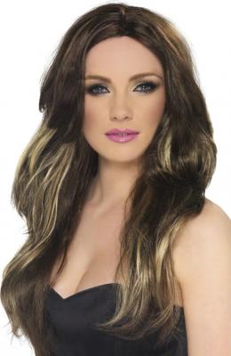 Perruque longue marron m&eacute;ch&eacute;e blonde femme Taille Unique