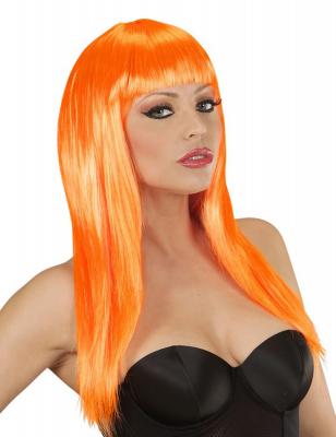 Perruque longue orange a&nbsp; frange femme 