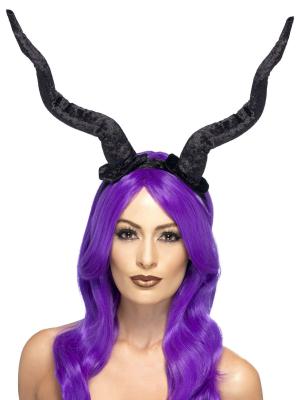 Serre-t&ecirc;te d&eacute;mon grandes cornes d&eacute;moniaques Halloween