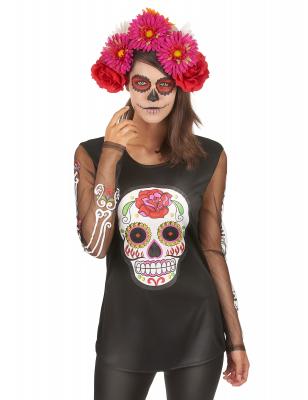 T-shirt squelette color&eacute; femme Dia de los muertos