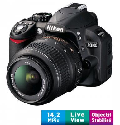 Nikon D3100 + Obj. Nikon AF-S DX VR 18 - 55 mm f/3.5 - 5.6 s&eacute;rie G 