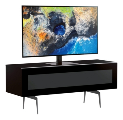 Meuble tv verre infrarouge et m&eacute;lamin&eacute; noir pieds m&eacute;tal sydney 120 cm
