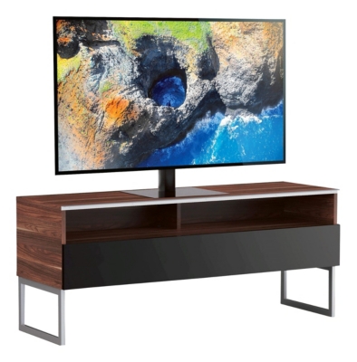 Meuble tv 2 niches 1 porte bois fonc&eacute; et noir genova 120 cm