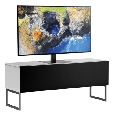Meuble tv tissu acoustique noir et m&eacute;lamin&eacute; blanc modena 120 cm