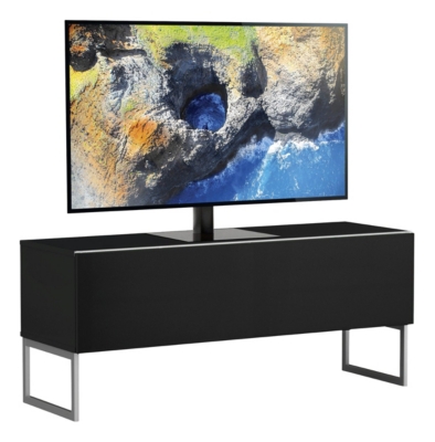 Meuble tv tissu acoustique et bois m&eacute;lamin&eacute; noir palermo 120 cm